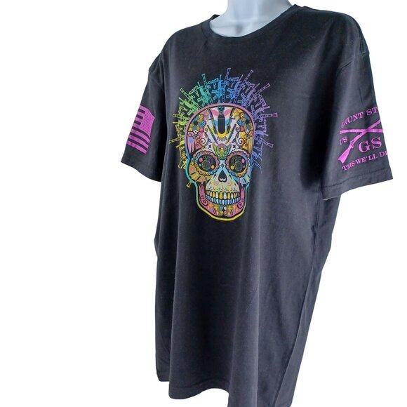 Grunt Style Black Sugar Skull T-Shirt Short Sleeve Cotton Crew Neck Men Size XL - Picture 3 of 9